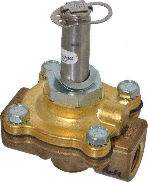 Parker - 3/8" Port, Two Way, Piloted Diaphragm, Brass Solenoid Valve - Normally Closed, 125 Max PSI, NBR Seal - Benchmark Tooling