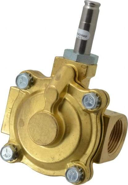 Parker - 1" Port, Two Way, Piloted Diaphragm, Brass Solenoid Valve - Normally Closed, 125 Max PSI, NBR Seal - Benchmark Tooling