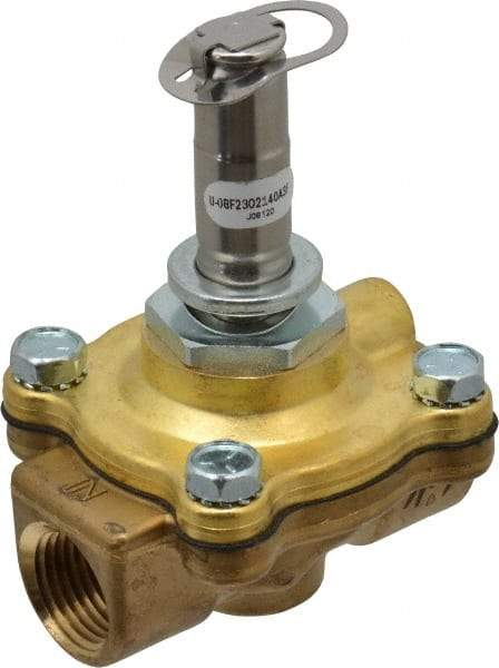 Parker - 1/2" Port, Two Way, Piloted Diaphragm, Brass Solenoid Valve - Normally Open, 125 Max PSI, NBR Seal - Benchmark Tooling