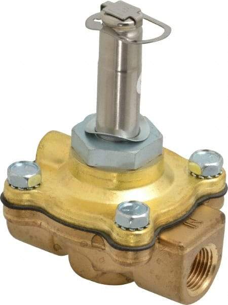 Parker - 3/8" Port, Two Way, Piloted Diaphragm, Brass Solenoid Valve - Normally Closed, 50 Max PSI, EPDM Seal - Benchmark Tooling