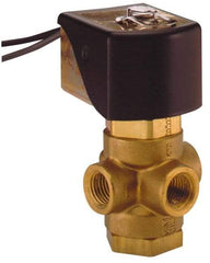 Parker - 1/4" Port, Three Way, Direct Acting, Brass Solenoid Valve - Universal, 125 Max PSI, NBR Seal - Benchmark Tooling