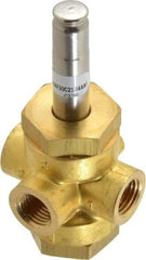 Parker - 1/4" Port, Three Way, Direct Acting, Brass Solenoid Valve - Normally Closed, 125 Max PSI, NBR Seal - Benchmark Tooling