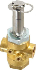 Parker - 1/4" Port, Three Way, Direct Acting, Brass Solenoid Valve - Normally Open, 235 Max PSI, NBR Seal - Benchmark Tooling