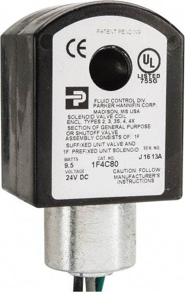 Parker - 24 Volt, 18 Coil Lead Length, Class F, Solenoid Coil - 9.5 Watt, NEMA 4X Enclosure, Use with Parker Skinner Gold Ring Series Valves - Benchmark Tooling