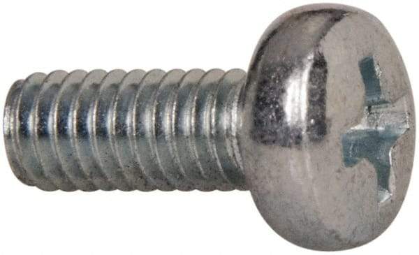Value Collection - M4x0.70, 10mm Length Under Head Phillips Drive Machine Screw - Pan Head, Grade 4.8 Steel, Zinc-Plated Finish, Without Washer - Benchmark Tooling