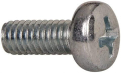 Value Collection - M4x0.70, 10mm Length Under Head Phillips Drive Machine Screw - Pan Head, Grade 4.8 Steel, Zinc-Plated Finish, Without Washer - Benchmark Tooling