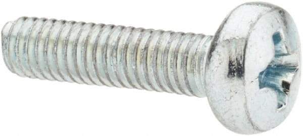 Value Collection - M4x0.70, 16mm Length Under Head Phillips Drive Machine Screw - Pan Head, Grade 4.8 Steel, Zinc-Plated Finish, Without Washer - Benchmark Tooling