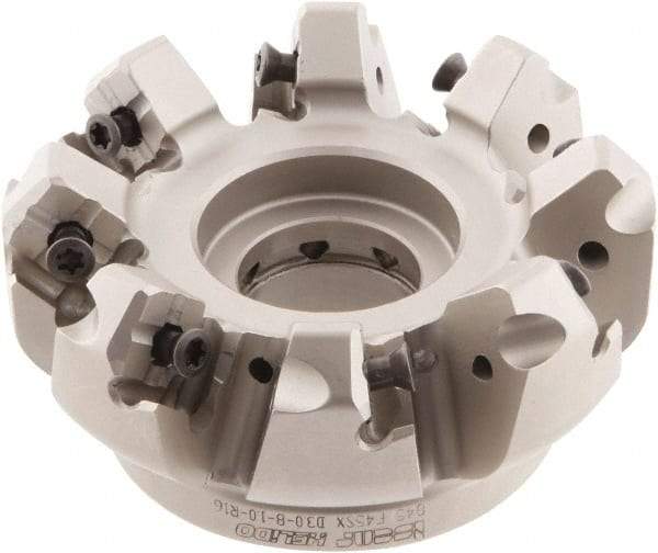 Iscar - 3" Cut Diam, 1" Arbor Hole, 0.276" Max Depth of Cut, 45° Indexable Chamfer & Angle Face Mill - 8 Inserts, S845 SX.U 16.. Insert, Right Hand Cut, 8 Flutes, Through Coolant, Series Helido - Benchmark Tooling