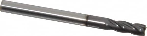 Value Collection - 1/8", 3/8" LOC, 1/8" Shank Diam, 1-1/2" OAL, 4 Flute, Solid Carbide Square End Mill - Single End, Diamond-Like Carbon (DLC) Finish, Spiral Flute, Centercutting, Right Hand Cut, Right Hand Flute - Benchmark Tooling