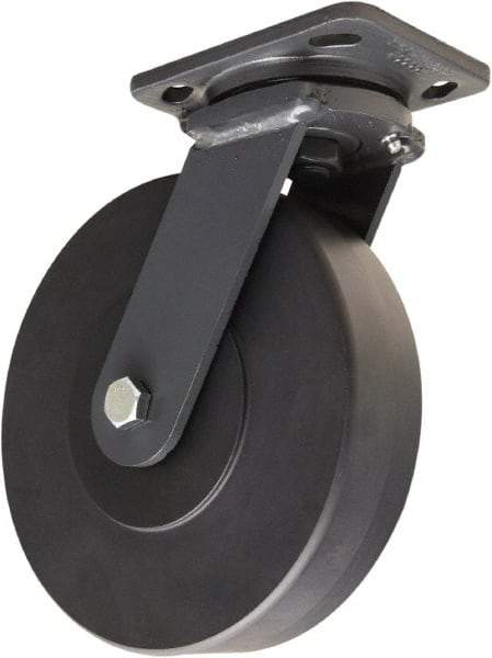 Hamilton - 8" Diam x 2" Wide x 9-1/2" OAH Top Plate Mount Swivel Caster - Nylon, 2,000 Lb Capacity, Sealed Precision Ball Bearing, 4 x 5" Plate - Benchmark Tooling