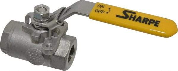 Sharpe Valves - 3/8" Pipe, Standard Port, Stainless Steel Steam Service Ball Valve - 1 Piece, Inline - One Way Flow, FNPT x FNPT Ends, Locking Lever Handle, 2,000 WOG, 250 WSP - Benchmark Tooling