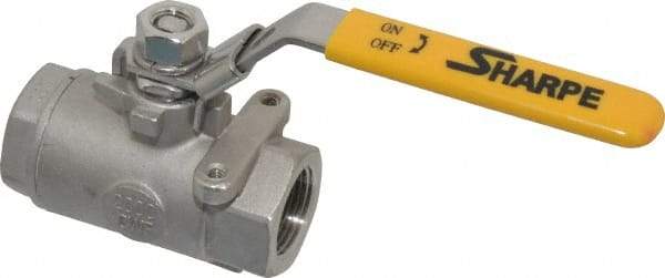 Sharpe Valves - 3/4" Pipe, Standard Port, Stainless Steel Steam Service Ball Valve - 1 Piece, Inline - One Way Flow, FNPT x FNPT Ends, Locking Lever Handle, 2,000 WOG, 250 WSP - Benchmark Tooling
