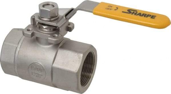 Sharpe Valves - 1-1/2" Pipe, Standard Port, Stainless Steel Steam Service Ball Valve - 1 Piece, Inline - One Way Flow, FNPT x FNPT Ends, Locking Lever Handle, 1,500 WOG, 250 WSP - Benchmark Tooling