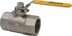 Sharpe Valves - 2" Pipe, Standard Port, Stainless Steel Steam Service Ball Valve - 1 Piece, Inline - One Way Flow, FNPT x FNPT Ends, Locking Lever Handle, 1,500 WOG, 250 WSP - Benchmark Tooling