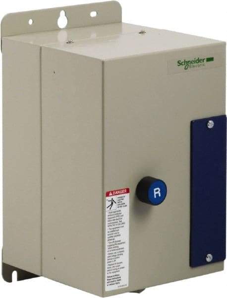 Schneider Electric - 9 Amp, 120 Coil VAC, Nonreversible Enclosed IEC Motor Starter - 1 Phase Hp: 0.3 at 120 VAC, 1 at 240 VAC, 3 Phase Hp: 2 at 208 VAC, 2 at 230 VAC, 5 at 460 VAC, 7.5 at 575 VAC - Benchmark Tooling