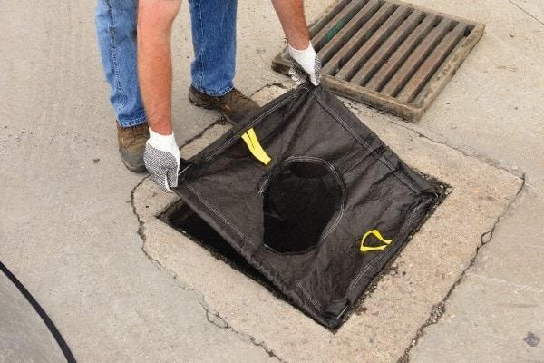Eagle - 26" Long x 26" Wide, Nonwoven Geo-Textile Barrier Absorbent - 27" to 29" Drain, Black, Use to Seal off Spills From the Environment, Sediment Only - Benchmark Tooling