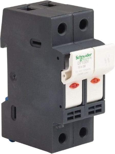 Schneider Electric - 2 Pole, 600 Volt, 32 Amp, DIN Rail Mount Fuse Holder - Compatible with AM,GG Class, 38mm Long x 35mm Wide and 10mm Diameter Fuse - Benchmark Tooling