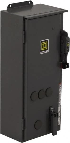 Square D - 3 Pole, 600 VAC, 18 Continuous Amp, 5 hp, Enclosed NEMA Combination Starter - NEMA 12, RoHS Compliant, 30 Amp Short Circuit Protection - Benchmark Tooling