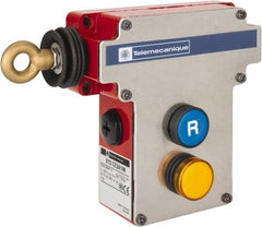 Telemecanique Sensors - 10 Amp, 2NO/2NC Configuration, Left Hand Operation, Rope Operated Limit Switch - Pushbutton Reset, Cable Pull, Pilot Light Indicator, 300 VAC - Benchmark Tooling