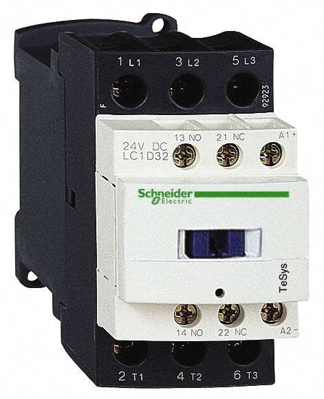 Schneider Electric - 3 Pole, 240 Coil VAC at 50/60 Hz, 32 Amp at 440 VAC, Nonreversible IEC Contactor - 1 Phase hp: 2 at 115 VAC, 5 at 230 VAC, 3 Phase hp: 10 at 200/230 VAC, 20 at 460 VAC, 30 at 575 VAC - Benchmark Tooling
