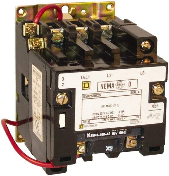 Square D - 1 Pole, 110 Coil VAC at 50 Hz and 120 Coil VAC at 60 Hz, 18 Amp NEMA Contactor - Open Enclosure, 50 Hz at 110 VAC and 60 Hz at 120 VAC - Benchmark Tooling