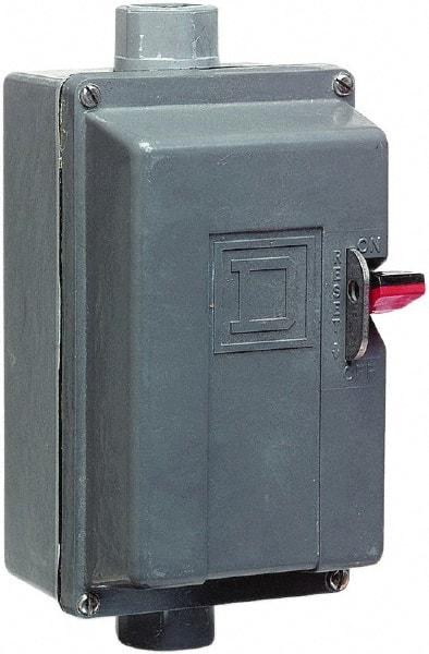 Square D - 3 Poles, 36 Amp, M-0 NEMA, Enclosed Pushbutton Manual Motor Starter - 3 hp at 200 to 230 VAC & 5 hp at 380 to 575 VAC, CSA, NEMA 4/4X & UL Listed - Benchmark Tooling