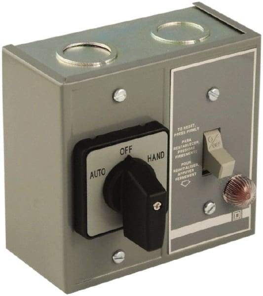 Square D - 1 Pole, 16 Amp, NEMA, Enclosed Toggle Manual Motor Starter - 1 hp at 115 VAC, 1 hp at 230 VAC, 1 hp at 277 VAC, CE, CSA, NEMA 1 & UL Listed - Benchmark Tooling