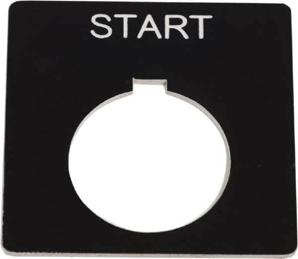 Schneider Electric - Square, Plastic Legend Plate - Start - Black Background, White Letters, 1.2 Inch Hole Diameter, 2-1/4 Inch Square - Benchmark Tooling