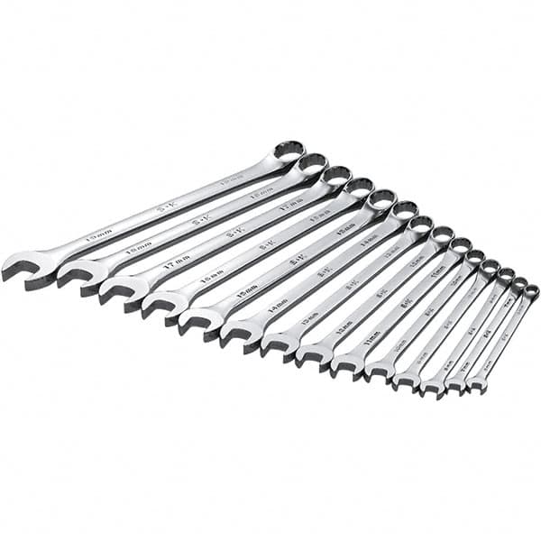 SK - 14 Piece, Combination Wrench Set - Metric System of Measurement, Chrome Finish - Benchmark Tooling