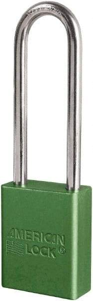 American Lock - Keyed Different Conductive Lockout Padlock - 3" Shackle Clearance, 1/4" Shackle Diam, 1.8" Body Height x 3/4" Body Width, Green, 6 Pins - Benchmark Tooling