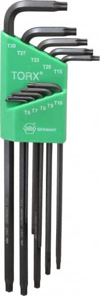 Wiha - 10 Piece T6 to T30 Alloy Steel L-Key Long Arm Torx Key Set - T6, T7, T8, T9, T10, T15, T20, T25, T27, T30 Torx Size - Benchmark Tooling