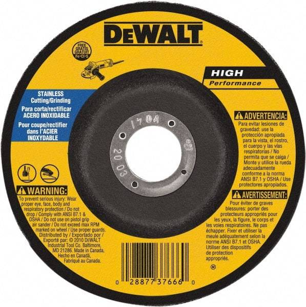 DeWALT - 30 Grit, 9" Wheel Diam, 1/8" Wheel Thickness, 7/8" Arbor Hole, Type 27 Depressed Center Wheel - Aluminum Oxide, 6,600 Max RPM, Compatible with Angle Grinder - Benchmark Tooling