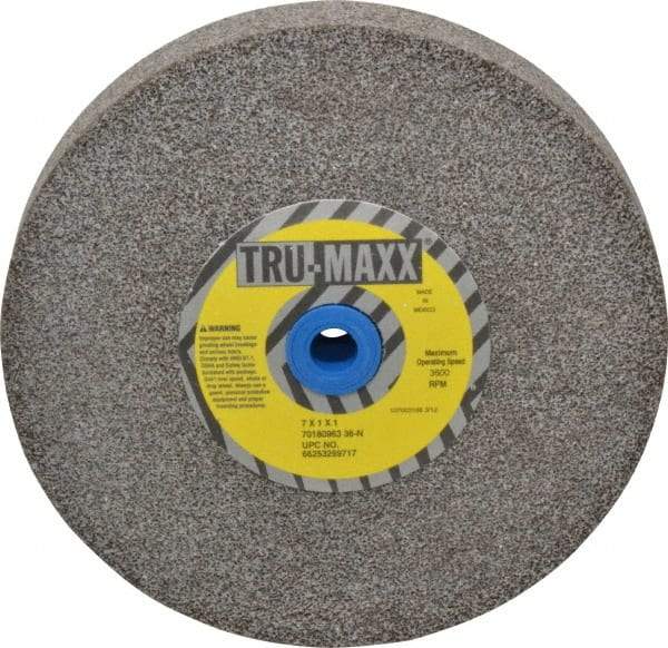 Tru-Maxx - 36 Grit Aluminum Oxide Bench & Pedestal Grinding Wheel - 7" Diam x 1" Hole x 1" Thick, 3600 Max RPM, O Hardness, Very Coarse Grade , Vitrified Bond - Benchmark Tooling