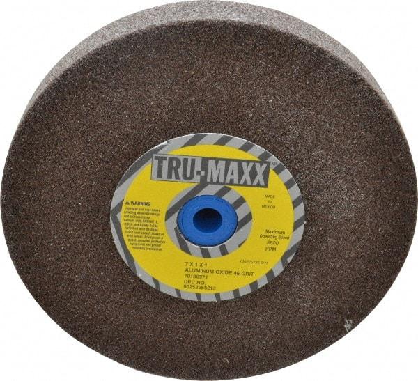 Tru-Maxx - 46 Grit Aluminum Oxide Bench & Pedestal Grinding Wheel - 7" Diam x 1" Hole x 1" Thick, 3600 Max RPM, O Hardness, Coarse Grade , Vitrified Bond - Benchmark Tooling
