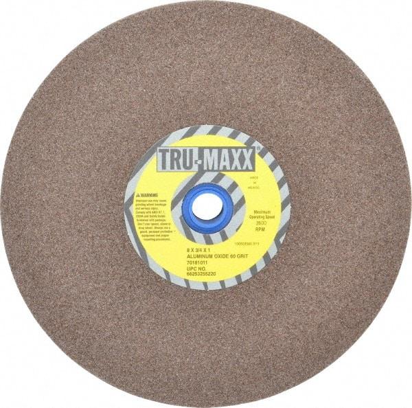 Tru-Maxx - 60 Grit Aluminum Oxide Bench & Pedestal Grinding Wheel - 8" Diam x 1" Hole x 3/4" Thick, 3600 Max RPM, O Hardness, Medium Grade , Vitrified Bond - Benchmark Tooling