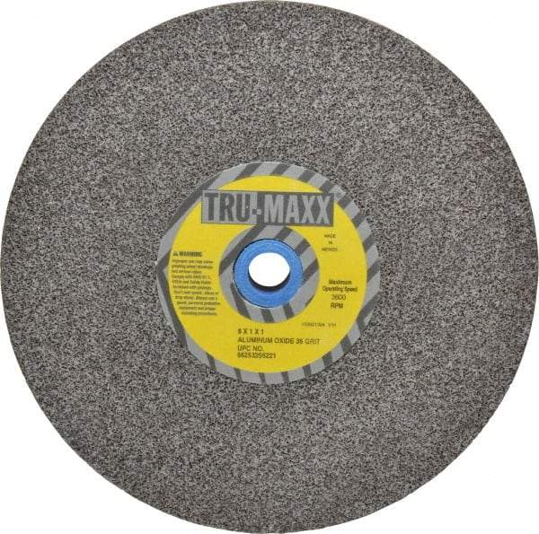 Tru-Maxx - 36 Grit Aluminum Oxide Bench & Pedestal Grinding Wheel - 8" Diam x 1" Hole x 1" Thick, 3600 Max RPM, O Hardness, Very Coarse Grade , Vitrified Bond - Benchmark Tooling