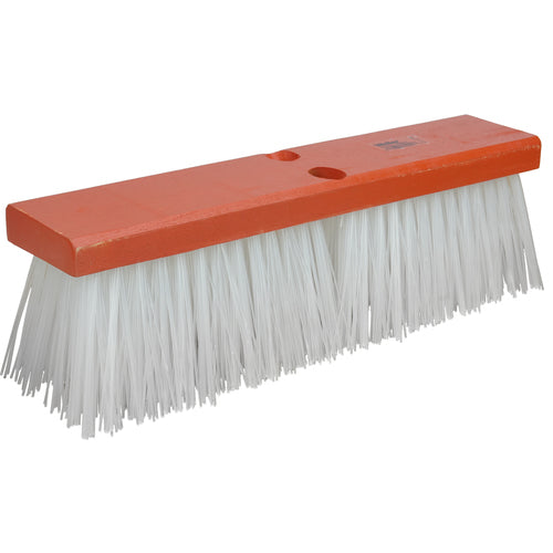 14″ Street Broom, 4″ Trim, White Polypropylene Fill, Orange Block - Benchmark Tooling