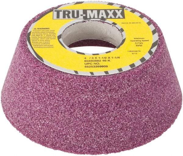Tru-Maxx - 4" Diam x 1-1/4" Hole x 1-1/2" Thick, K Hardness, 46 Grit Surface Grinding Wheel - Aluminum Oxide, Type 11, Coarse Grade, Vitrified Bond, No Recess - Benchmark Tooling