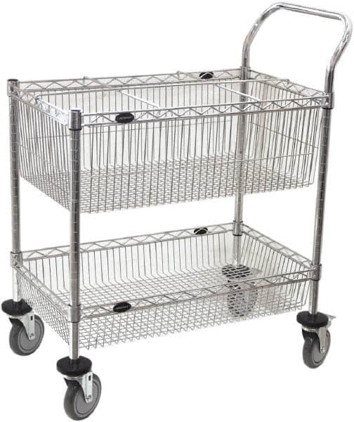 Value Collection - 300 Lb Capacity, 18" Wide x 30" Long x 40" High Mail Cart - 2 Shelf, Steel, 2 Rigid/2 Swivel Casters - Benchmark Tooling