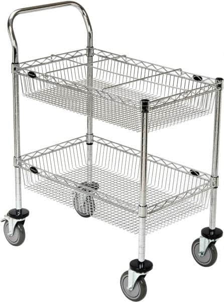 Value Collection - 300 Lb Capacity, 18" Wide x 30" Long x 40" High Wire Cart - 2 Shelf, Steel, 2 Rigid/2 Swivel Casters - Benchmark Tooling