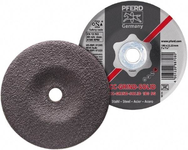 PFERD - 46 Grit, 7" Wheel Diam, 7/8" Arbor Hole, Type 27 Depressed Center Wheel - Aluminum Oxide - Benchmark Tooling