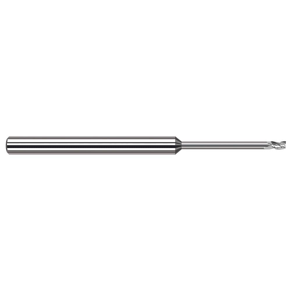 Square End Mill: 0.055'' Dia, 0.082'' LOC, 1/8'' Shank Dia, 2-1/2'' OAL, 3 Flutes, Solid Carbide Single End, Uncoated, 30 ° Helix, Centercutting, RH Cut, RH Flute
