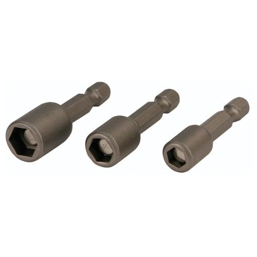 Nut Setter 3 Piece Set 1/4, 5/16, 3/8 × 2.1″ OAL on 1/4″ Hex Drive - Benchmark Tooling