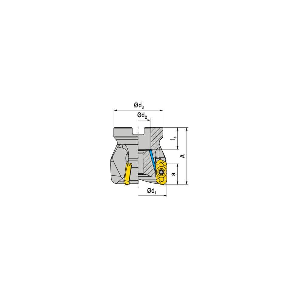 Indexable Square-Shoulder Face Mill: AHSC500R0519B150200EF, 5'' Cut Dia, 1.5000″ Arbor Hole Dia, 0.7090″ Max Cutting Depth Uses 5, XD..1904.. Inserts, Through Coolant, Series AHSC-19