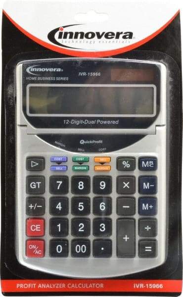 innovera - 12-Digit Portable Calculator - 18mm Display Size, White, Solar & Battery Powered, 7" Long x 4-3/4" Wide - Benchmark Tooling