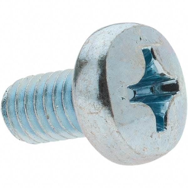 Value Collection - M6x1.00, 10mm Length Under Head Phillips Drive Machine Screw - Pan Head, Grade 4.8 Steel, Zinc-Plated Finish, Without Washer - Benchmark Tooling