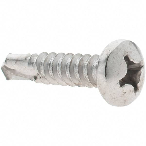 Value Collection - #12, Pan Head, Phillips Drive, 1" Length Under Head, #3 Point, Self Drilling Screw - Grade 410 Stainless Steel - Benchmark Tooling
