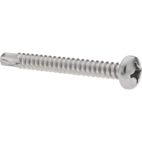 Value Collection - #12, Pan Head, Phillips Drive, 2" Length Under Head, #3 Point, Self Drilling Screw - Grade 410 Stainless Steel - Benchmark Tooling