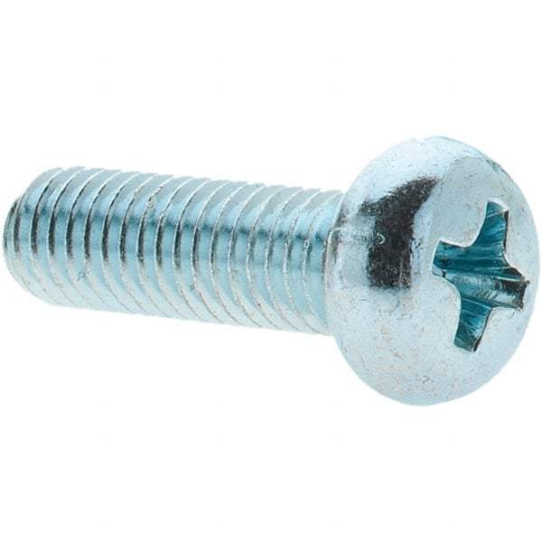 Value Collection - M5x0.80, 16mm Length Under Head Phillips Drive Machine Screw - Pan Head, Grade 4.8 Steel, Zinc-Plated Finish, Without Washer - Benchmark Tooling