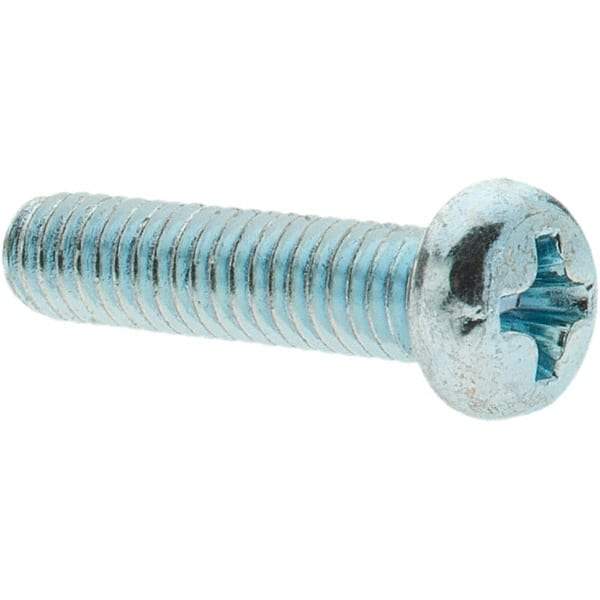 Value Collection - M4x0.70, 16mm Length Under Head Phillips Drive Machine Screw - Pan Head, Grade 4.8 Steel, Zinc-Plated Finish, Without Washer - Benchmark Tooling